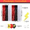 22Pcs Cartoon Ball Birthday Decorations, Red Black White 3.3x8.2ft Tinsel Foil Fringe Curtains Banners and Cute Balloons for Anime Pika Theme Birthday Party Decorations Boys and Girls Party Supplies