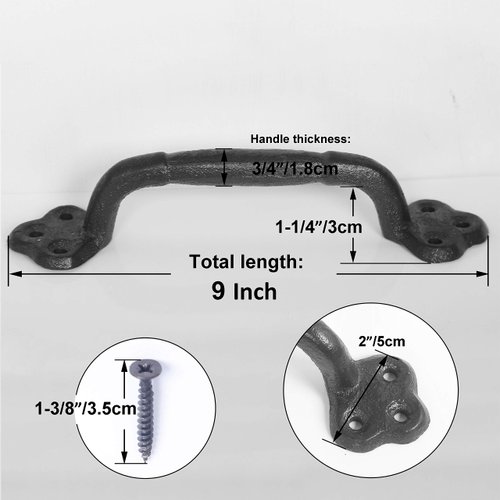 WEBI Barn Door Handle,9 Inch Cast Iron Gate Handle,Rustic Metal Fence Handle Gate Pull Garage,Black,2 Packs