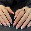 White French Tip Press on Nails Almond Shape Fake Nails Nude Medium False Nails Acrylic Artificial Nails Simple Glue on Nails Finger Decorations for Women 24Pcs