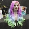 IMSTYLE Rainbow Synthetic Lace Front Wigs Colorful Natural Wave Synthetic Wig for Drag Queen Mermaid Cosplay Party 26 inches