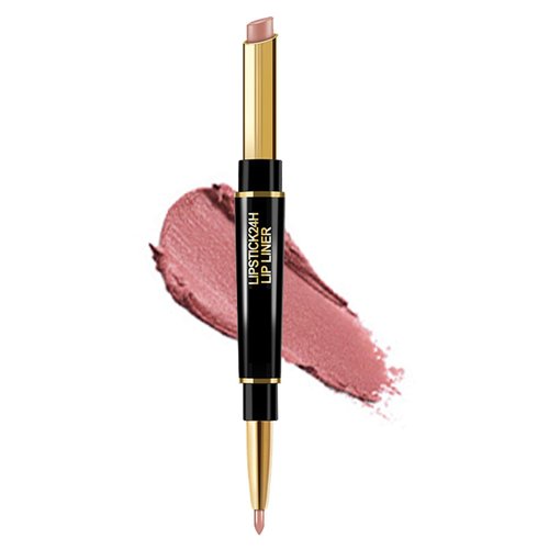 NILKJAR Nude Beige Brown Women's Matte Lipstick and Lip Liner Set,DNM Double-ended Design Lipstick and Lip Liner in One,Lasting Waterproof Lipstick and Lip Liners Combo Lip Liner Pencil Set 03#