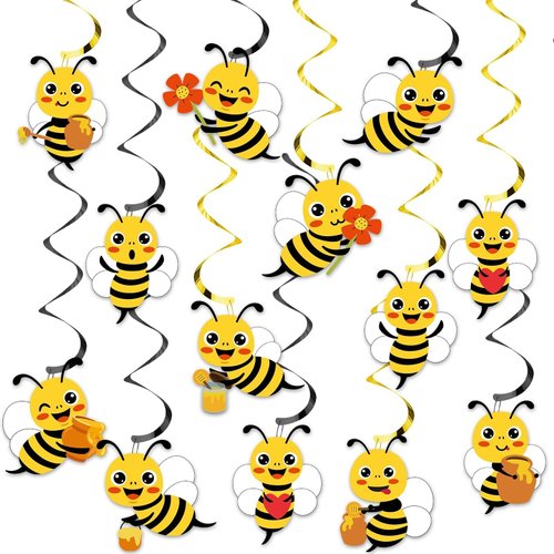 Qyeahkj 84 Pcs Bee Party Decorations Bumble Bee Baby Shower Birthday Party Decorations Hanging Swirl Foil Ceiling Streamers First Bee Themed Party Supplies for Kids Birthday Bee Day Classroom Decor