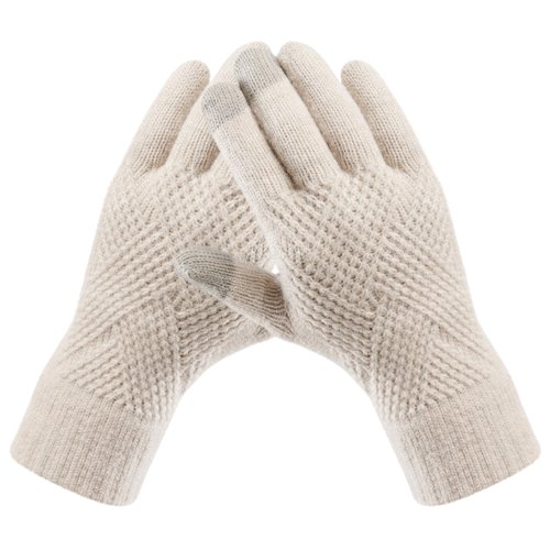 Trifabricy Winter Gloves for Women - Warm Soft Fleece Lined Winter Wool Gloves, Touchscreen Gloves, Elastic Cuff Knit Texting Womens Winter Gloves, Khaki