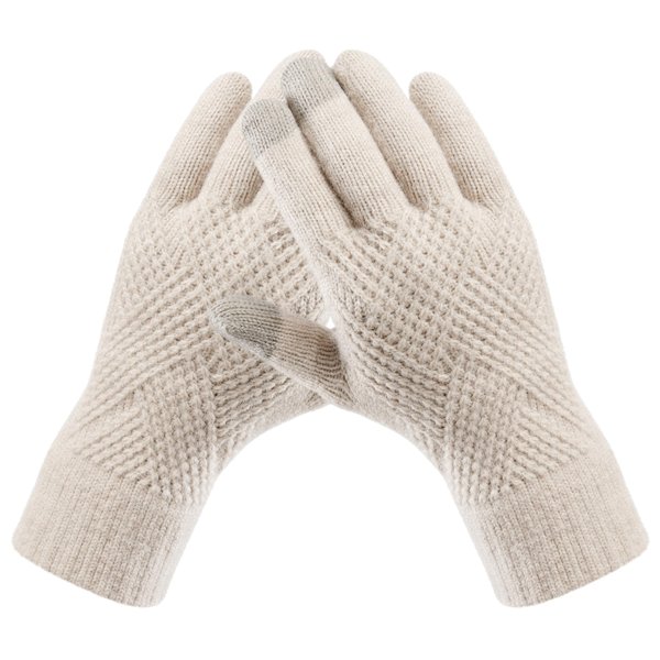 Trifabricy Winter Gloves for Women - Warm Soft Fleece Lined Winter Wool Gloves, Touchscreen Gloves, Elastic Cuff Knit Texting Womens Winter Gloves, Khaki