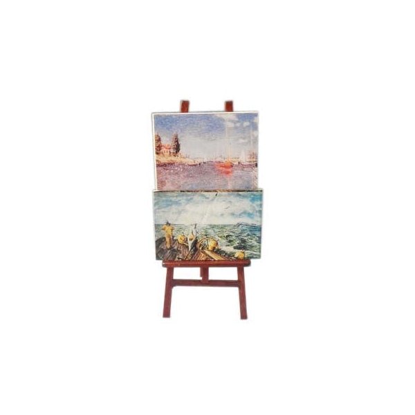 Miniature Accessories Easel Oil Painting with Stand Tool Set 3PCS Mini Dollhouse Wooden Furniture Decoration Simulation for Desktop Decor DIY Crafts