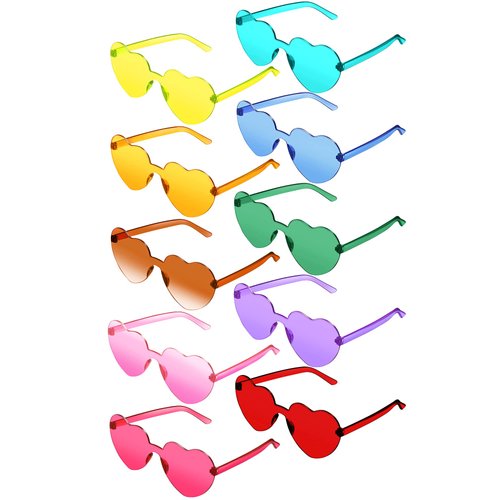 TOODOO 10 Pairs Heart Shaped Sunglasses Rainbow Candy Color Rimless Glasses for Women Party Favor(Multi Colors)