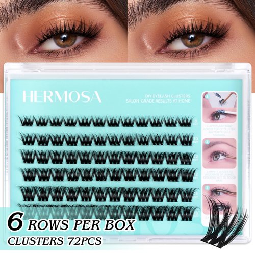 Hermosa Mariposa Mist, Cluster Lashes 72pcs 40D DIY Eyelash Extension D Curl Long Individual Lashes Mixed Tray Faux Mink Lash Clusters Extensions 0.07 0.10 Black (40D-0.07D-8-16mm) HMZZ09