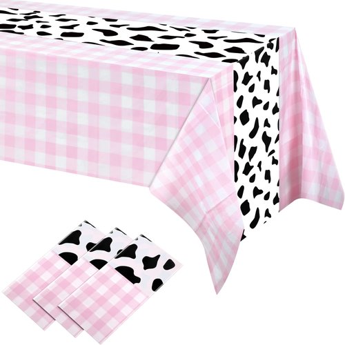 Oudain 3 Pcs 54 x 108 Inch Cow Table Cloths for Party Cow Tablecloth Paisley Table Runner Table Cover Rectangular Birthday Party Decorations Supplies for Home (Plaid Style)