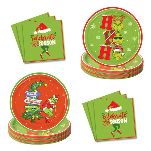Christmas Party Decorations, 32/64 Pack Christmas Paper Plates and Napkins Christmas Dinner Plates Dinnerware Set for Xmas Holiday Birthday Party Favors Supplies, 7/9 Inch (Green, 64 Pack)