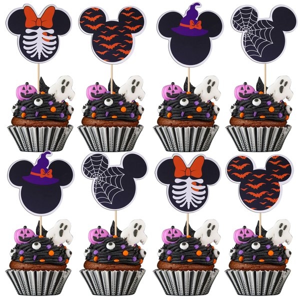 24 Pack Mouse Inspired Cupcake Toppers Halloween Cupcake Picks Decorations for Halloween Theme Baby Shower Kids Birthday Party Supplies