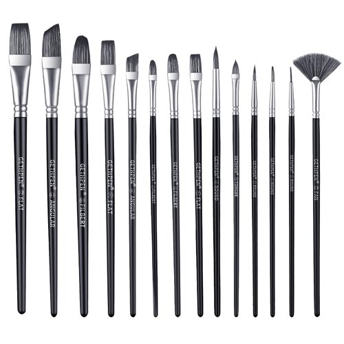 GETHPEN Artist Paint Brush Set of 14 - Paint Brushes for Acrylic Painting, Canvas, Watercolor or Fabric - Painting Art Supplies for Beginners and Experts - Great for Water, Oil or Acrylic Painting
