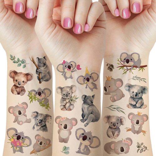 35 Pcs Koala Temporary Tattoos for Kids Birthday Party Supplies Decorations Favors Cute Small Animal Fake Tattoos Stickers for Girls Boys Gifts Classroom School Prizes Rewards