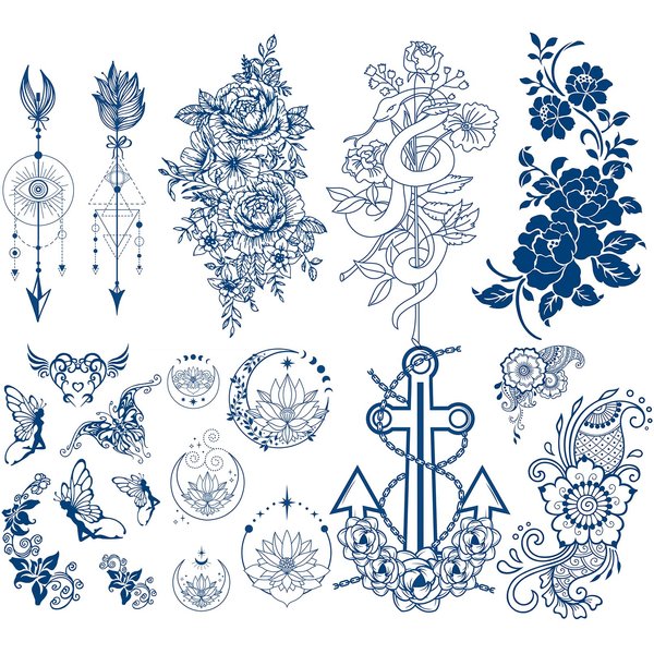 Semi Permanent Tattoos, 8 Sheet Realistic Fake Tattoos Stickers, Waterproof and Long-Lasting 1-2 Weeks Tattoos, Plant-Based Ink for Women Men Christmas Gift1
