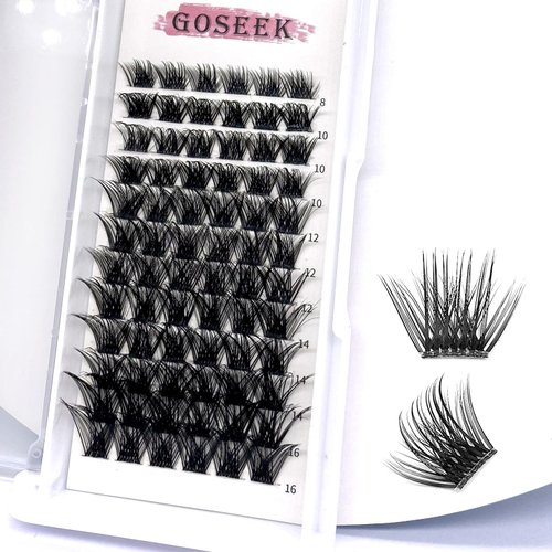 Lash Clusters GOSEEK A01 Clear Band 72 Cluster Lashes Mixed Tray DIY Lashes Eyelash Extension Individual Lashes Eyelash Clusters Extensions Lash extension DIY at Home(A01,8-16MM-1 Clear Band)