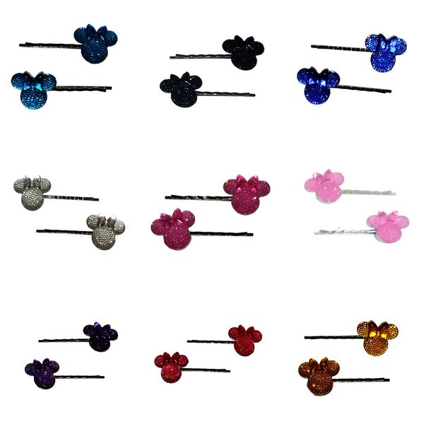 MOUSE JEWEL HEAD Handmade Bobby PIn Hair Clips - Set of 2 - You Choose Color (Hot Pink)