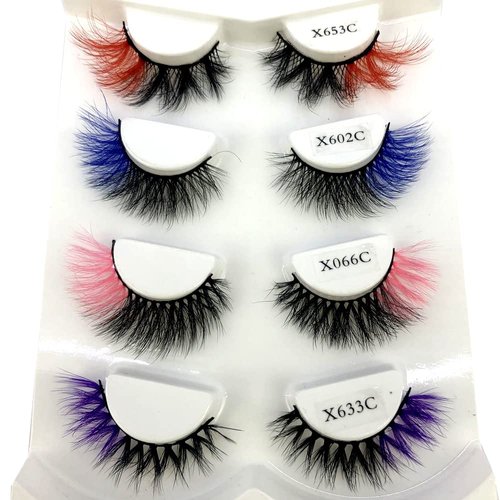 AMSDCN Mink Lashes Wholesale 7/4 pairs 3D Colored Eyelashes Luxury Dramatic Colorful false lashes (4-MIX)