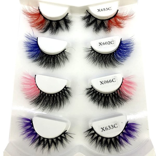 AMSDCN Mink Lashes Wholesale 7/4 pairs 3D Colored Eyelashes Luxury Dramatic Colorful false lashes (4-MIX)