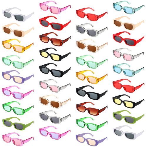 Ecally 36 Pairs Small Retro Rectangle Sunglasses Classic Vintage Square Glasses 90s Retro Sunglasses Trendy Sunglasses (Transparent Color)