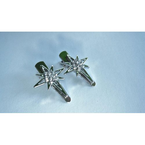Generic Two small tiny silver star crystal alligator hair clips fine hair