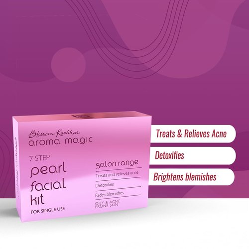Aroma Magic Pearl Facial Kit - Single Use | 7 Steps Skincare Set | Deep Cleansing Facial Kit | Helps Reduce Spots | Smoothens Skin | for Oily & Acne Prone Skin