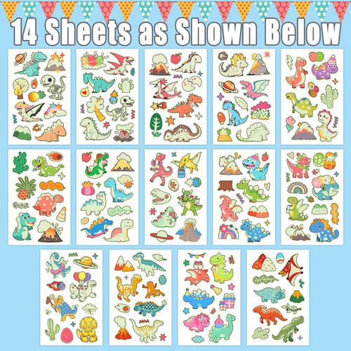Partywind Luminous Dinosaur Temporary Tattoos for Kids, 155 Styles Glow Dinosaur Party Supplies Special for Kids Prizes Goodie Bag Stuffers, Dinosaur Birthday Party Decorations for Children