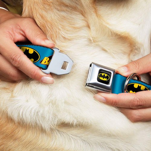 Dog Collar Seatbelt Buckle Vintage Batman Logo Bat Signal Blue 15 to 26 Inches 1.0 Inch Wide