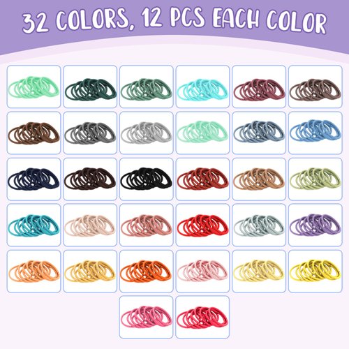 Baby Elastic Hair Ties 32 Colors, 384PCS Small Tiny Colorful Hair Bands for Infants Kids Baby Girls Toddlers with Organizer Box, 2cm Ponytail Holder for Fine to Medium Hair