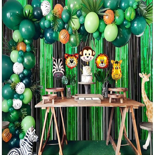 Bcbast 2 Pack 3.3ft×8.2ft Black Green Metal Foil Fringe Curtains Backdrop for Birthday St Patrick's Day Halloween Bachelorette Graduation Party decor Door Window Event Stage decor Black Green