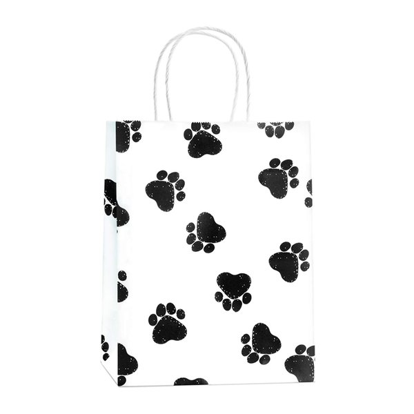 BagDream Gift Bags 8x4.25x10.5 Kraft Paper Retail Grocery Bags, Animal Party Favor Paw Prints Gift Bags with Handles, Dog's Paw Print White Bags 25Pcs