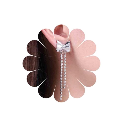 Sttiafay Vintage Bow tennis chain Drop Earrings Long Crystal Chain Earrings Silver Bow Cz Tassel Earrings Sparkly Cz Bowknot Stud Earrings Jewelry for Women