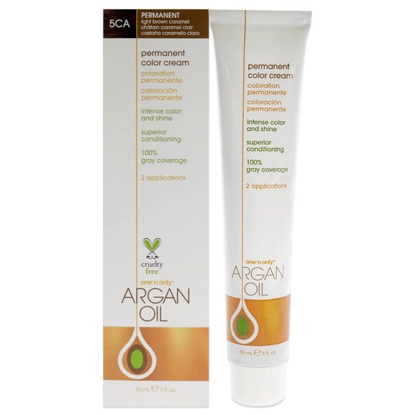 One N' Only Permanent Hair Color - Permanent Hair Dye Made with Argan Oil - Delivers Rich, Accurate Tones with Gray Coverage - Improves Moisture & Elasticity - 5CA Light Brown Caramel (3 oz)