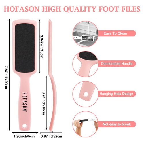HOFASON 4Pcs Pedicure Foot Files Callus Remover with Double Sided, Professional Foot Scrubber for Feet at Home or Salon Care, Can Be Used On Both Dry and Wet Feet for Dead Skin (Pink&White)