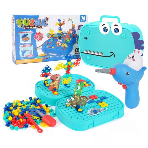 WITERUP Dinosaur Magic Montessori Play Toolbox with Electric Drill - 224Pcs Creativity Tool Box with Drill Kids 3-12 | STEM Educational Toy Set for Fine Motor Skills, DIY Construction, Pretend Play