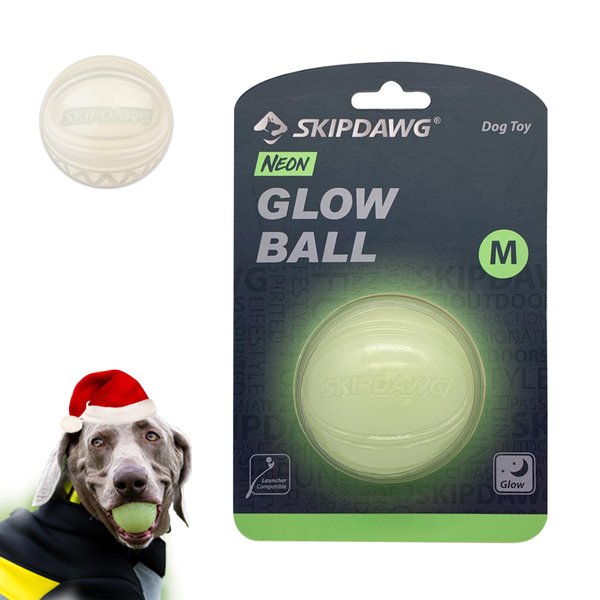 SKIPDAWG Interactive Squeaky Dog Ball, Light Up Dog Ball Glow in Dark, Floating Dog Toy Ball Durable TPR Light Weight, Bouncy Dog Tennis Ball for Dogs Size 2.5 Inches, 1 Pack
