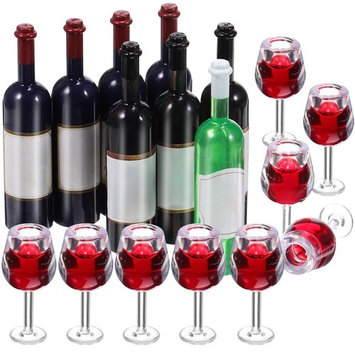 NUOBESTY Mini Bottles 18Pcs Dollhouse Champagne Set Miniature Red Wine Bottle Mini Cocktail Glasses Drink Cups for Dollhouse Decoration Mini Wine Bottles