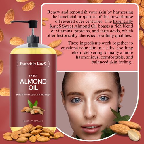 Essentially KateS Sweet Almond Oil 16.9 oz - 100% Pure and Natural and Cold Pressed