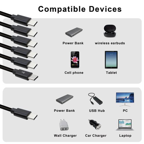 Xilaghy 6 in 1 USB Type C Splitter Cable,USB C Male to 6 USB C Male Data Snyc and Charging Cord,USB C Multi Charging Cable for Cell Phones,Tablets and More(4.9FT/1.5M)