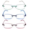 JJWELL 3 Pack Blue Light Blocking Reading Glasses for Women, Anti Eyestrain/Computer Glare UV 400 Filter Readers with Spring Hinge, Lightweight Rimless Tinted Metal Blue Rays Eyeglasses (1.50)