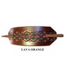 1 LEATHER HAIR BARRETTE…. CLIPPED CORNER DESIGN PONYTAIL HOLDER….. HANDTOOLED HAIR CLIP….. CHOICE OF 4 COLORS - MAHOGANY BACKGROUND #2114