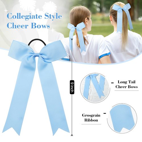 DEEKA 12 PCS Collegiate Style Cheer Bows Long Tail Skinny Cheer Bow Ponytail Holder Handmade Bows for Girls Teens Softball Cheerleader Sports -Forest Green