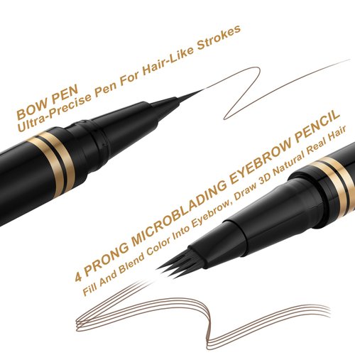 Eyebrow Pen,2-in-1 Waterproof Eyebrow Pencil with 4 Tip Microblading Brow Pen and Ultra-Precise Brow Pencil,with Dual-ended Eyebrow Brush,Eyebrow Makeup for Natural Looking-Dark Brown