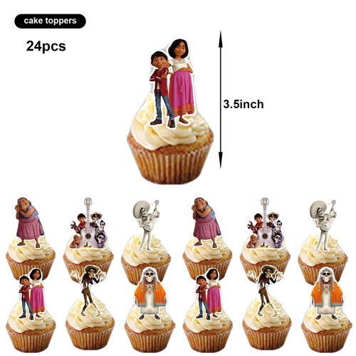 25pcs Coco Cake Topper and Cupcake Topper Set, Coco Birthday Party Supplies for Kids Cake Decorations Supplies