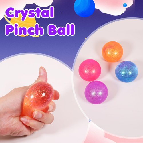 3pcs Sugar Ball,2.5" Slow Rise Squishy Stress Relief Balls Stretch Clear Glitter Malt Syrup Filled Moldable Relaxing Sensory Fidget Stress Toy for Adults and Kids,Hand Exercise Balls Gift for Friends