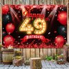 Happy 49th Birthday Banner Backdrop Red and Black 49 Years Old Background Bday Decorations for Women Men Photography Party Supplies Glitter