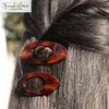 French Amie Oval Small 2 1/4” Celluloid Acetate Side Slide In Strong Hold Hair Clip Barrettes with Tige Boule Clasp for Girls and Women, Made in France (Tortoise Shell)