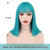 WIGER Teal Blue Bob Wig Bluish Green Short Bob Wigs with Bangs Straight Bob Wig Synthetic Bob Hair No Lace Full Wigs for Women Cosplay or Party