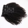Afro Kinky Curly Human Hair Clip in Extensions Virgin Mongolian Human Hair Clip in Hair Extensions for Black Women Natural Color 12'' 7pcs/set 120gram/set