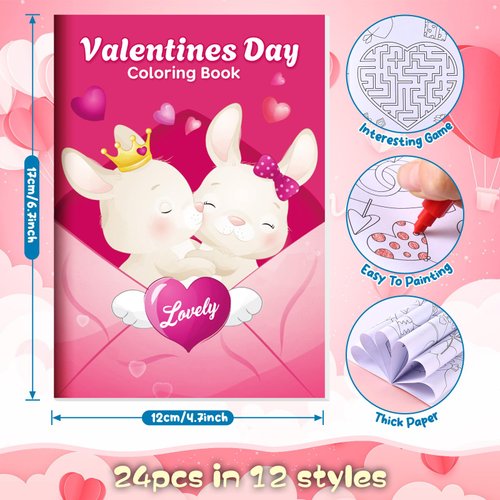 BenLouis 24 Pcs Valentines Day Mini Coloring Books Kids Valentine School Party Favors Small Activity Books Bulk for Kids Valentine's Day Goodie Bags Stuffers Return Gifts Classroom Travel