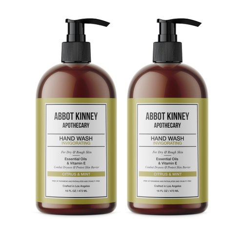ABBOT KINNEY APOTHECARY Men's Citrus & Mint Liquid Hand Soap - Premium Hand Wash for Restaurants, Airbnb & Offices - 2-Pack, 16 oz Pump Bottles