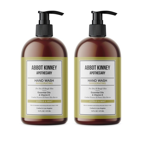 ABBOT KINNEY APOTHECARY Men's Citrus & Mint Liquid Hand Soap - Premium Hand Wash for Restaurants, Airbnb & Offices - 2-Pack, 16 oz Pump Bottles